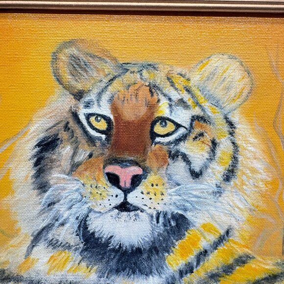 Original Oil Painting "Regal Tiger" Thelma Allison Framed on Canvas 10.5 x 13.5 - Picture 3 of 6